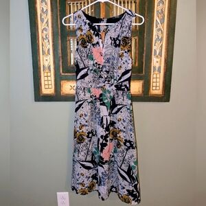 Modcloth Flaunts and Needs Floral Chiffon Midi A-line Dress Side Pockets Size S
